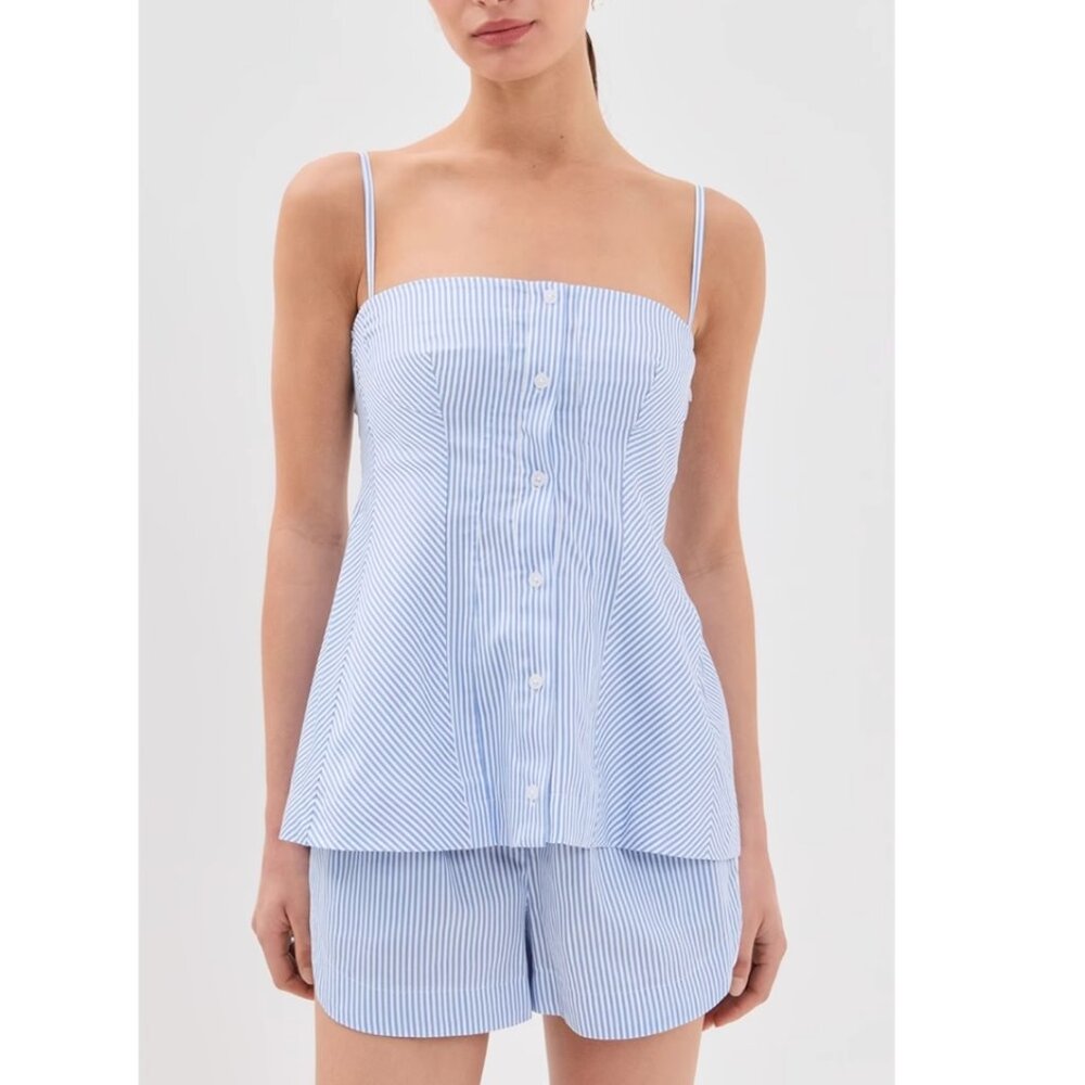 ✨ SALE SIMKHAI Vivvy Cotton Top Cami Top & Sarah Short Set Blue Hydrangea Stripe